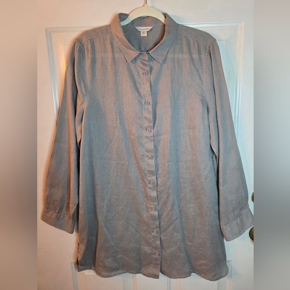 Garnet Hill Womens 100% Linen Long Sleeve Shirt Dress Tan Size L - Picture 2 of 7